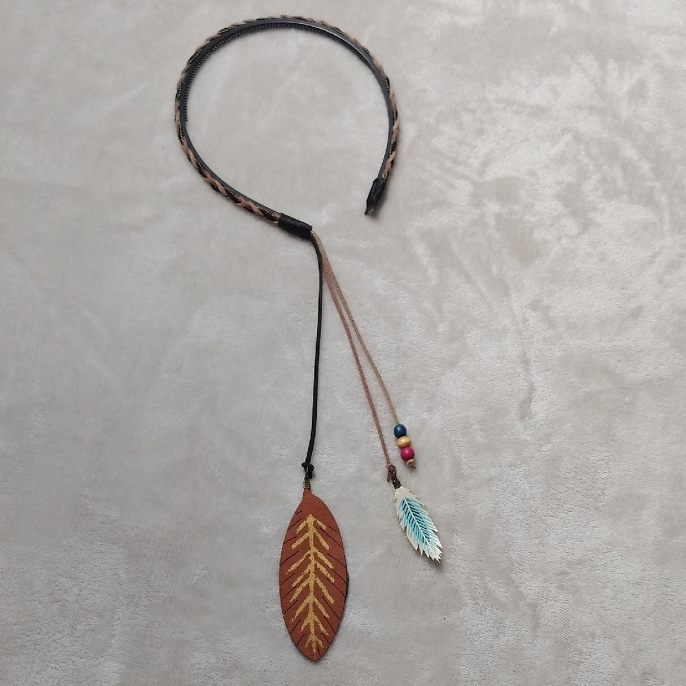 Boho Feather Headband with Beads